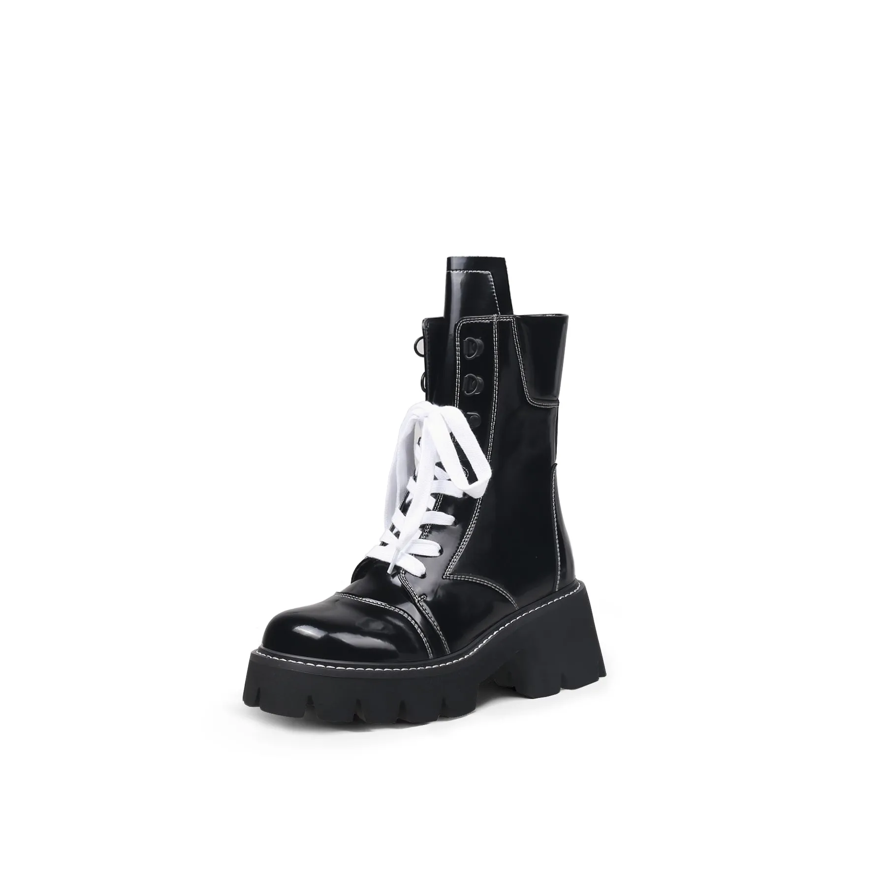 Black Patent Leather Combat Boots