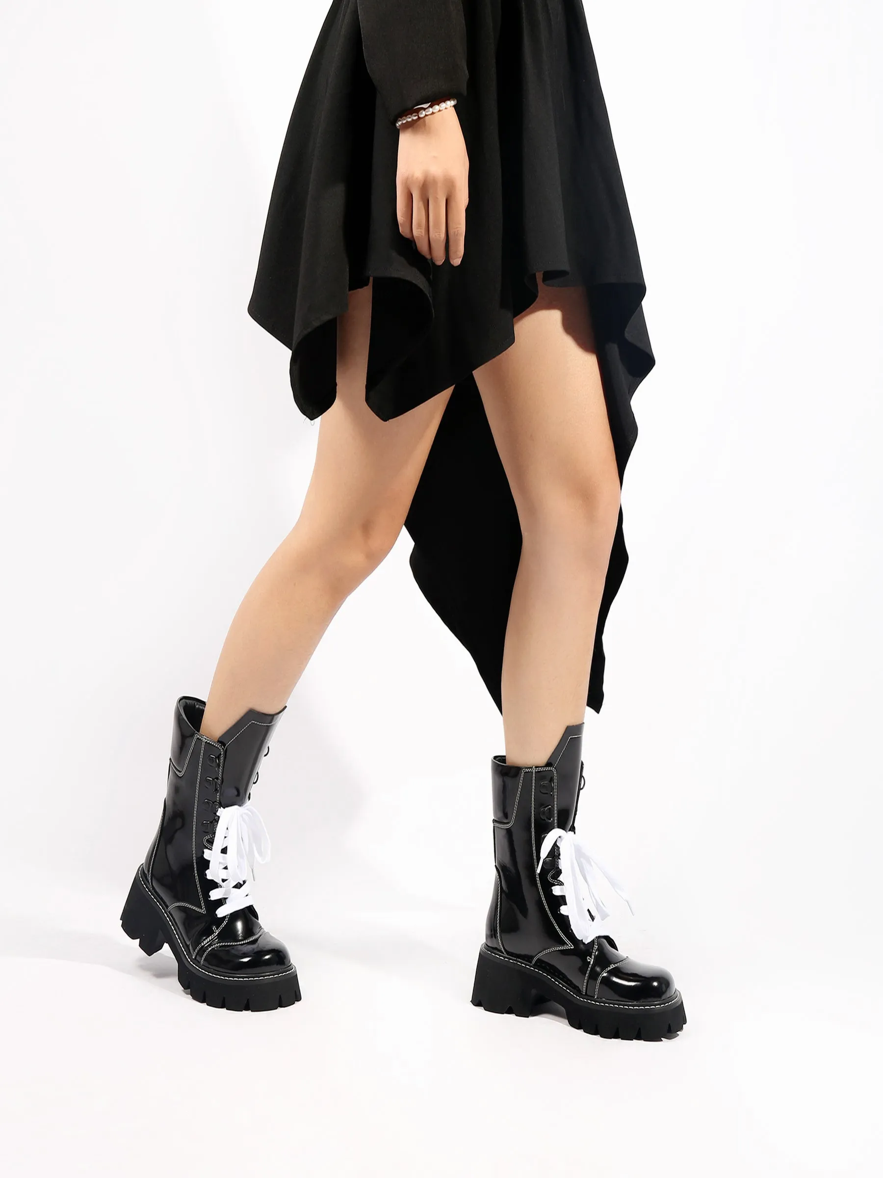 Black Patent Leather Combat Boots