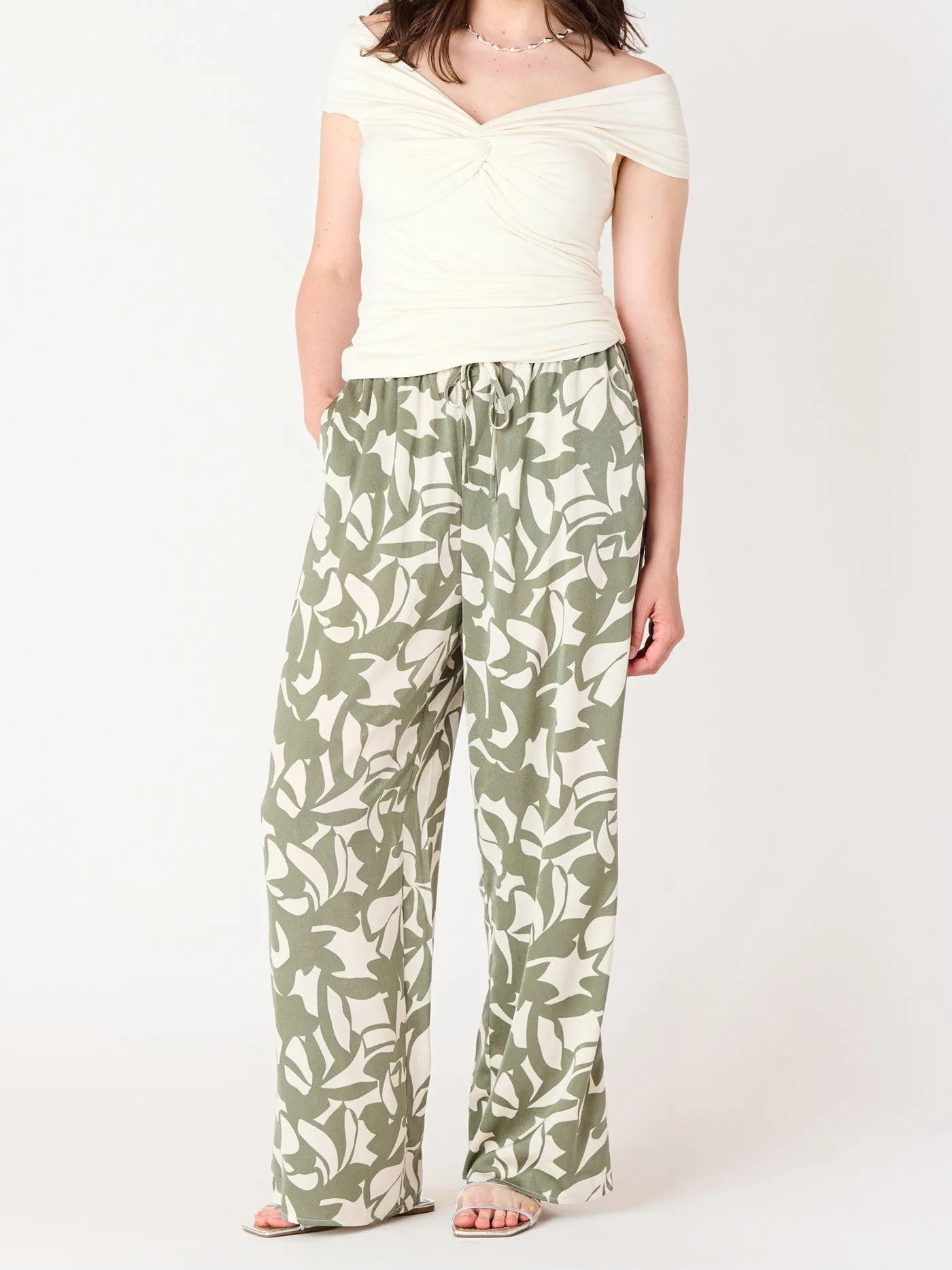 BLACK TAPE Printed Satin Button Up and Wide Leg Pant Set