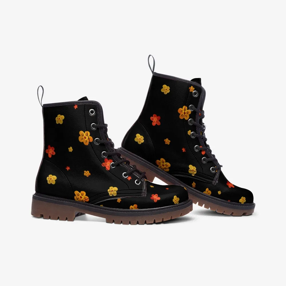 Black Woodland Flowers Vegan Leather Unisex Boots
