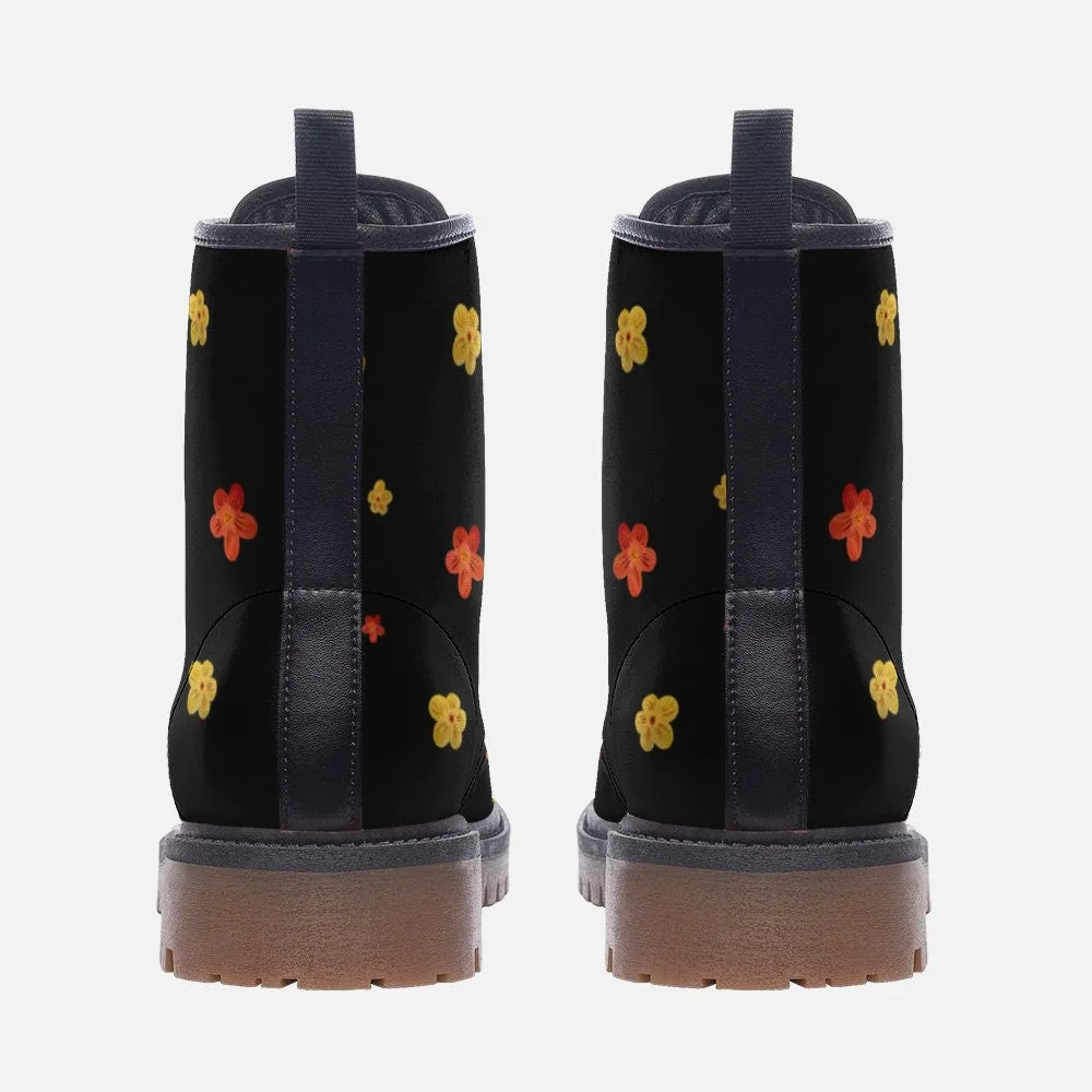 Black Woodland Flowers Vegan Leather Unisex Boots