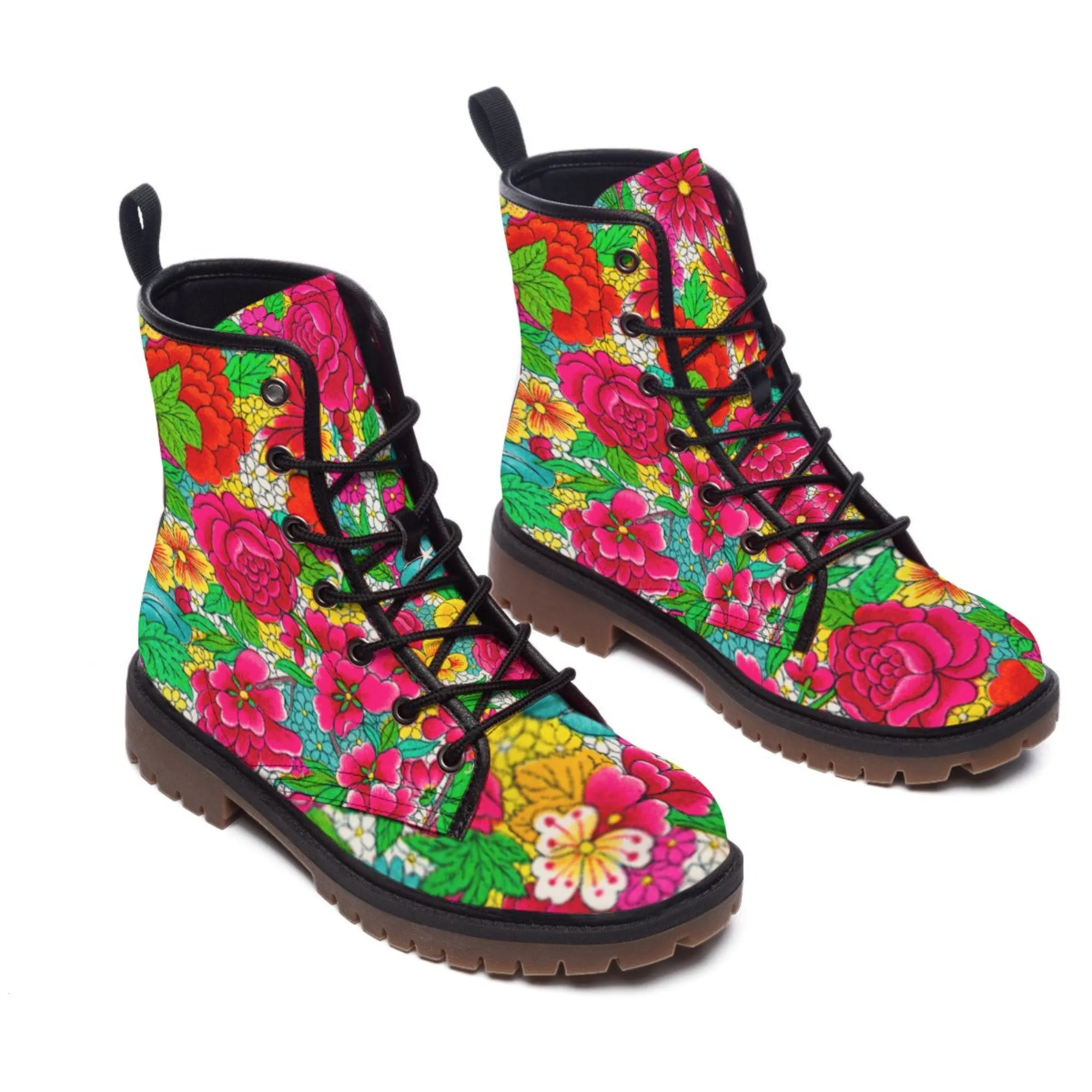 Bloom Boom Floral Combat Boots