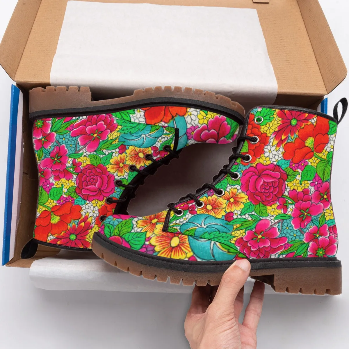 Bloom Boom Floral Combat Boots