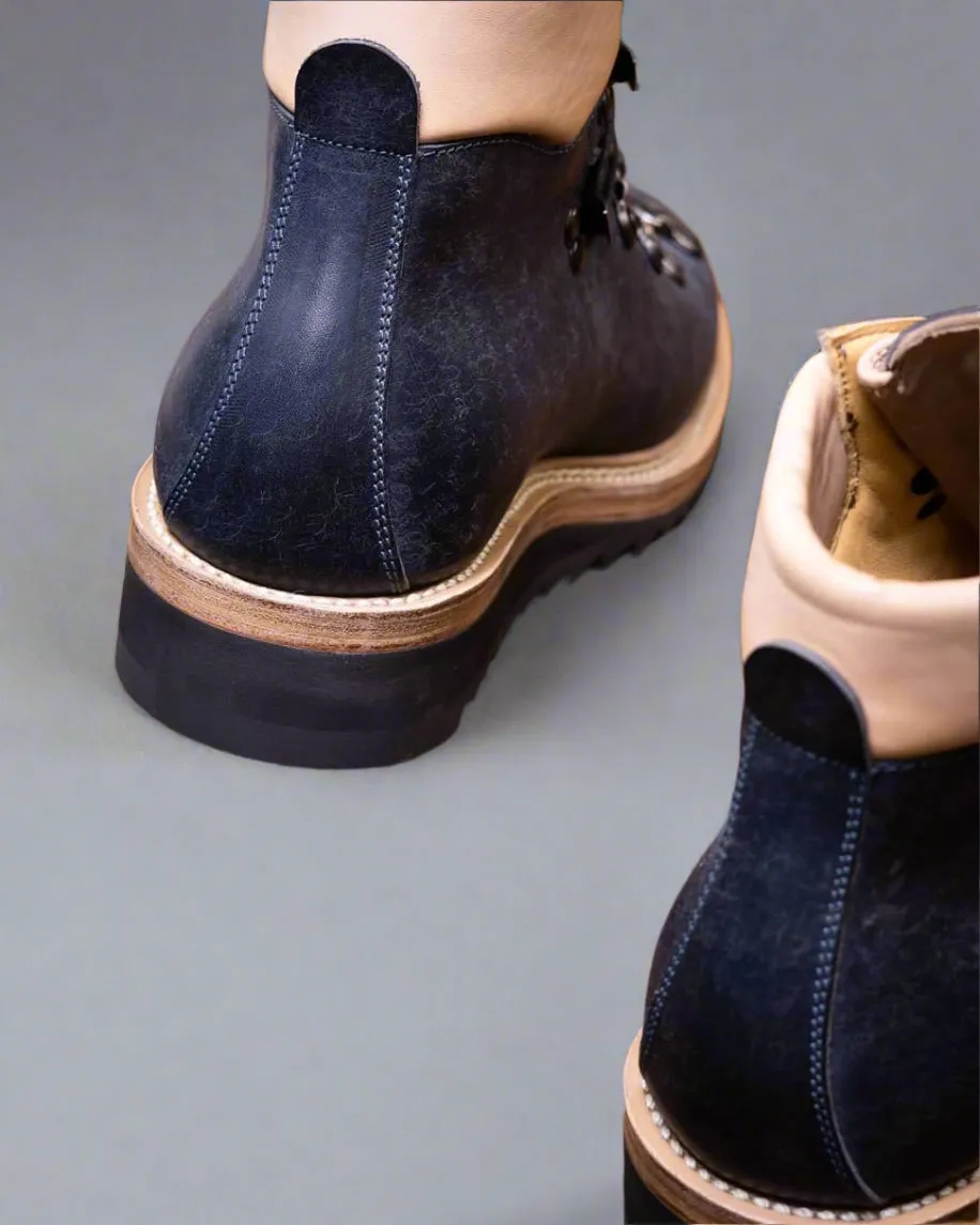 Blue Leather and White Leather High Top Lace Up Boots With White Sole - Combat Boots - Boots