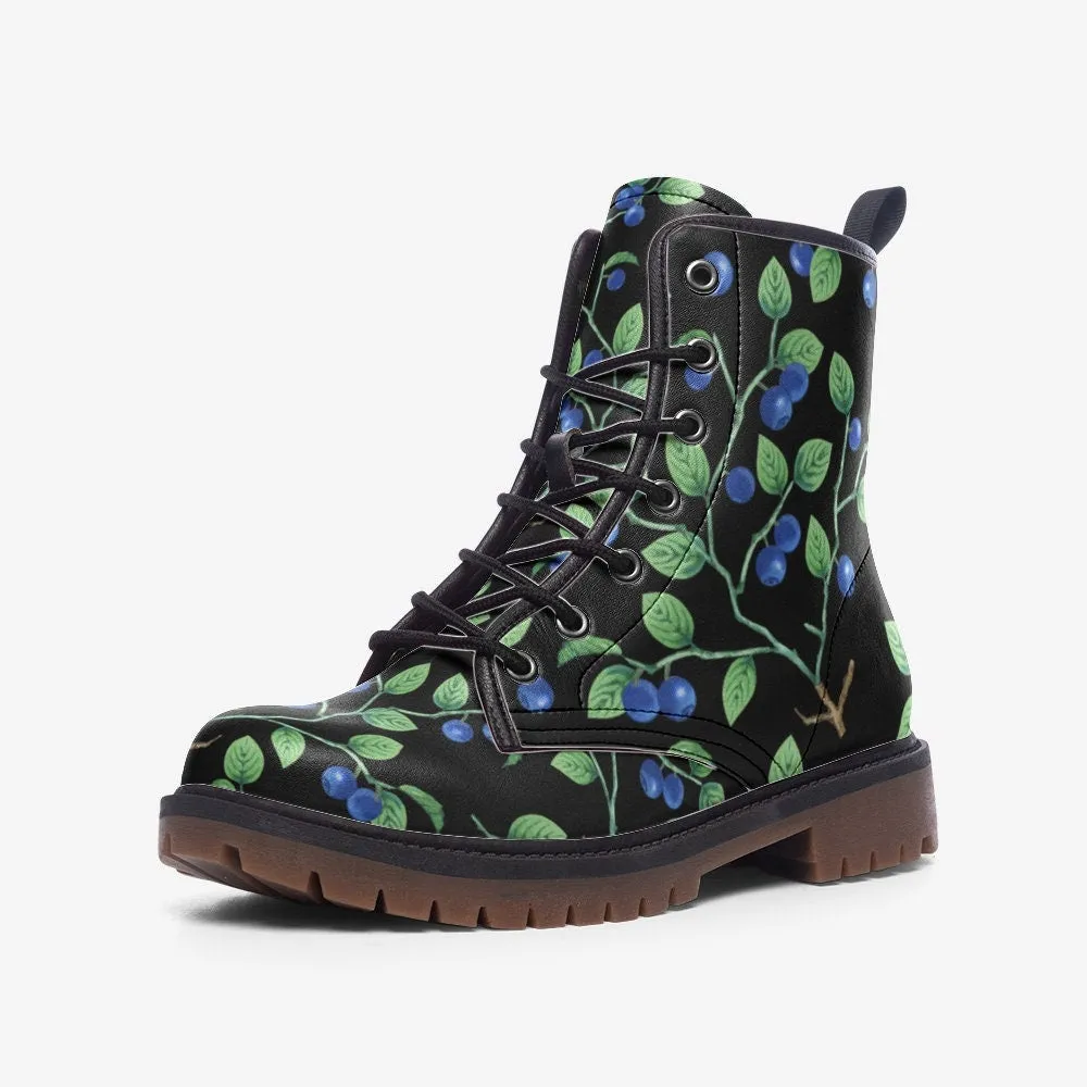 Blueberries Black Vegan Leather Unisex Boots