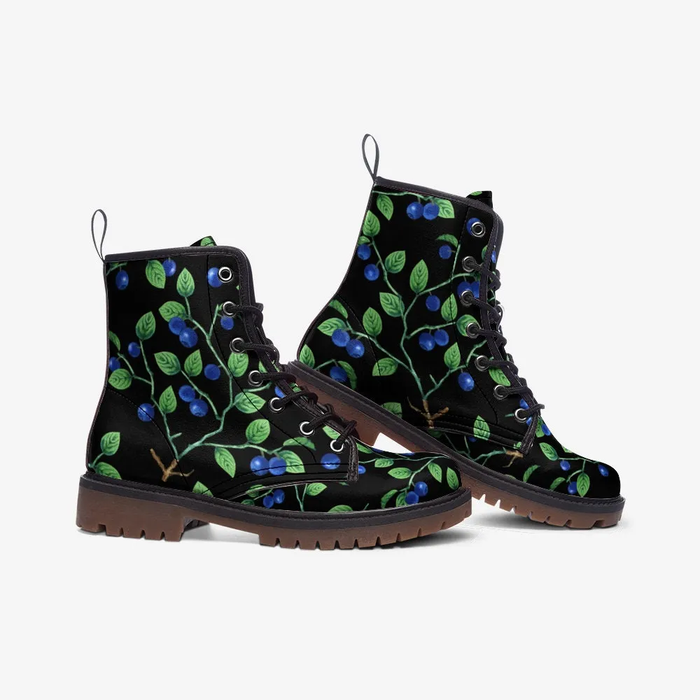 Blueberries Black Vegan Leather Unisex Boots