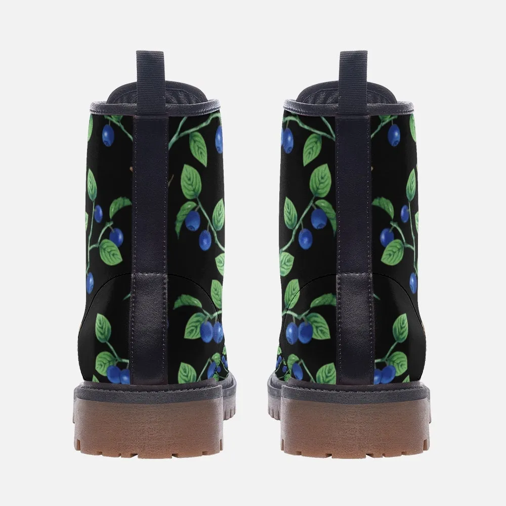 Blueberries Black Vegan Leather Unisex Boots