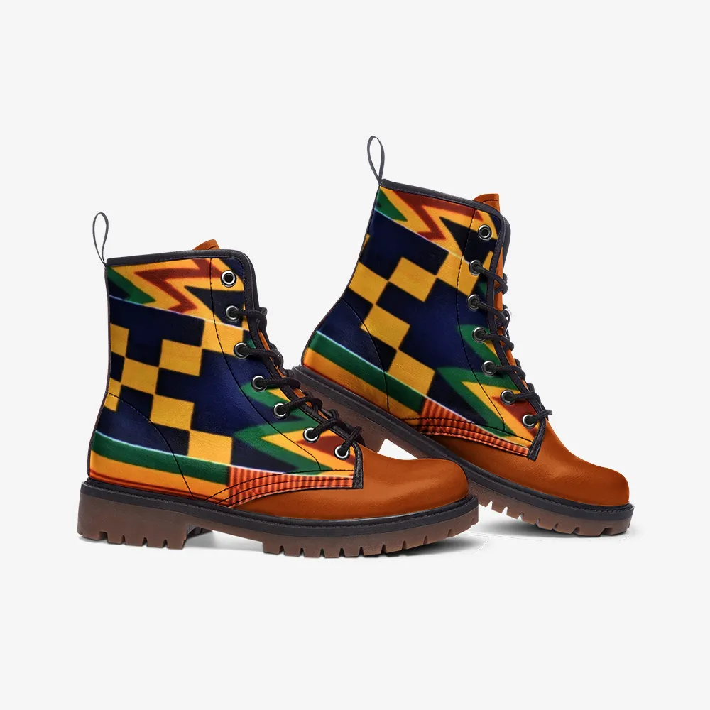 Bojie African Print Vegan Leather Combat Boots