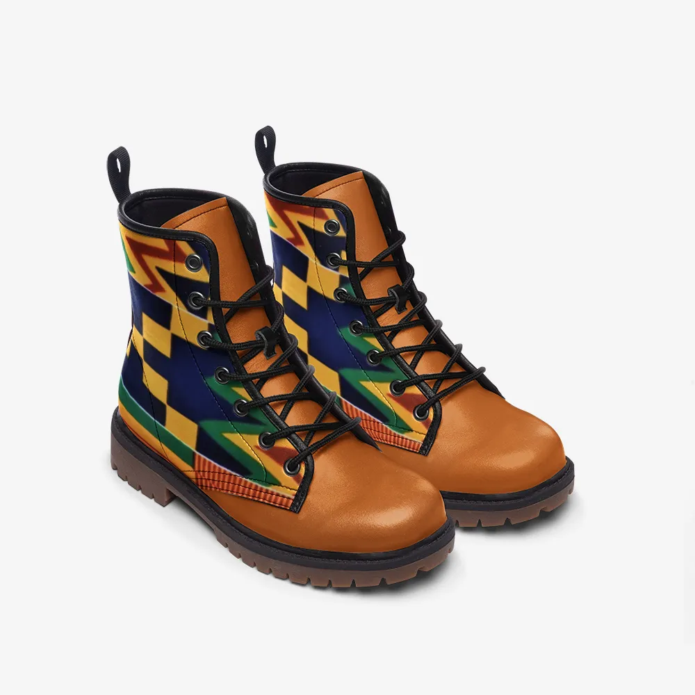 Bojie African Print Vegan Leather Combat Boots