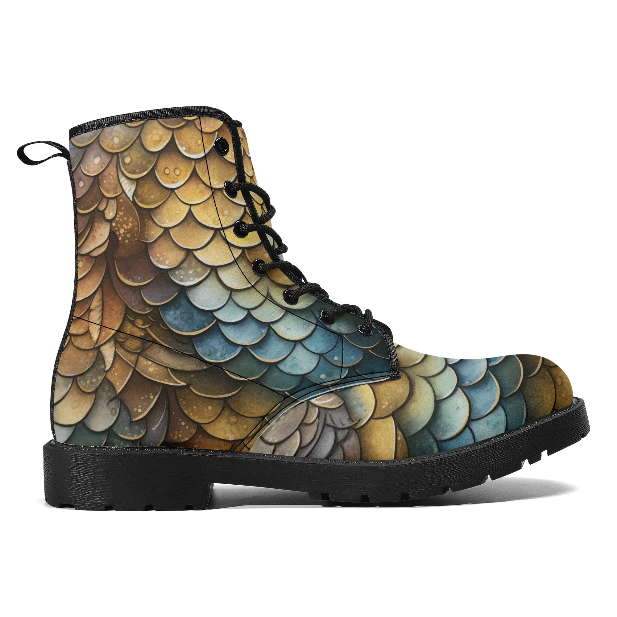 Brown Dragon Scales Black Mens Vegan Boots