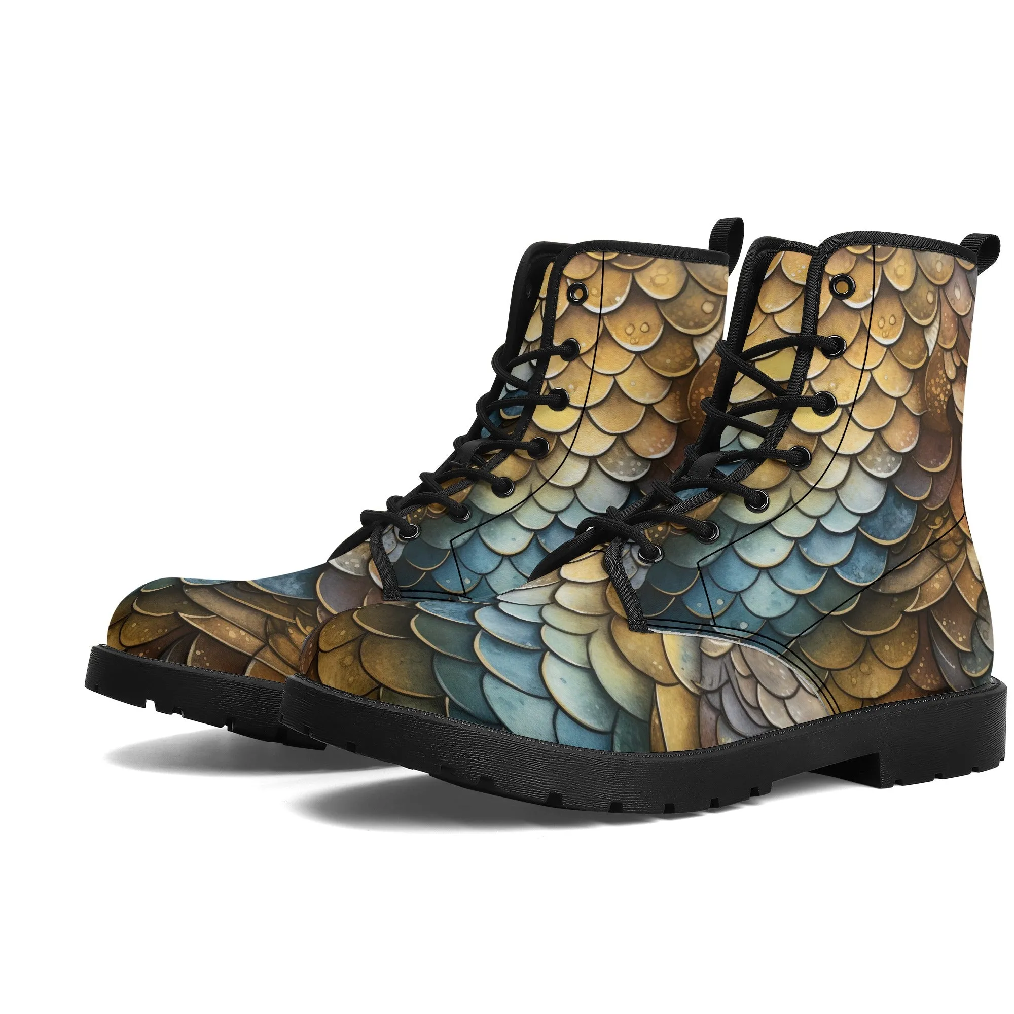 Brown Dragon Scales Black Mens Vegan Boots