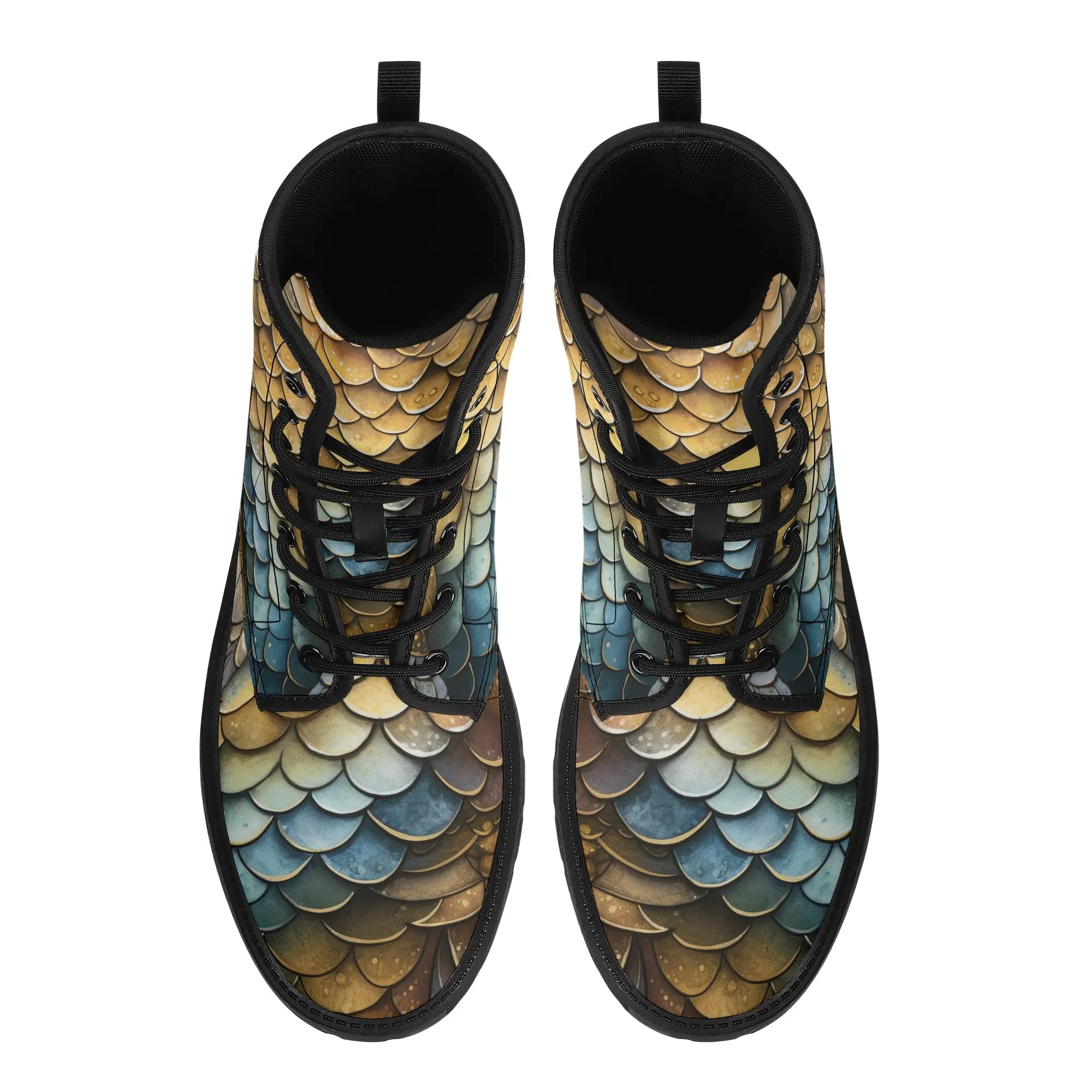 Brown Dragon Scales Black Mens Vegan Boots