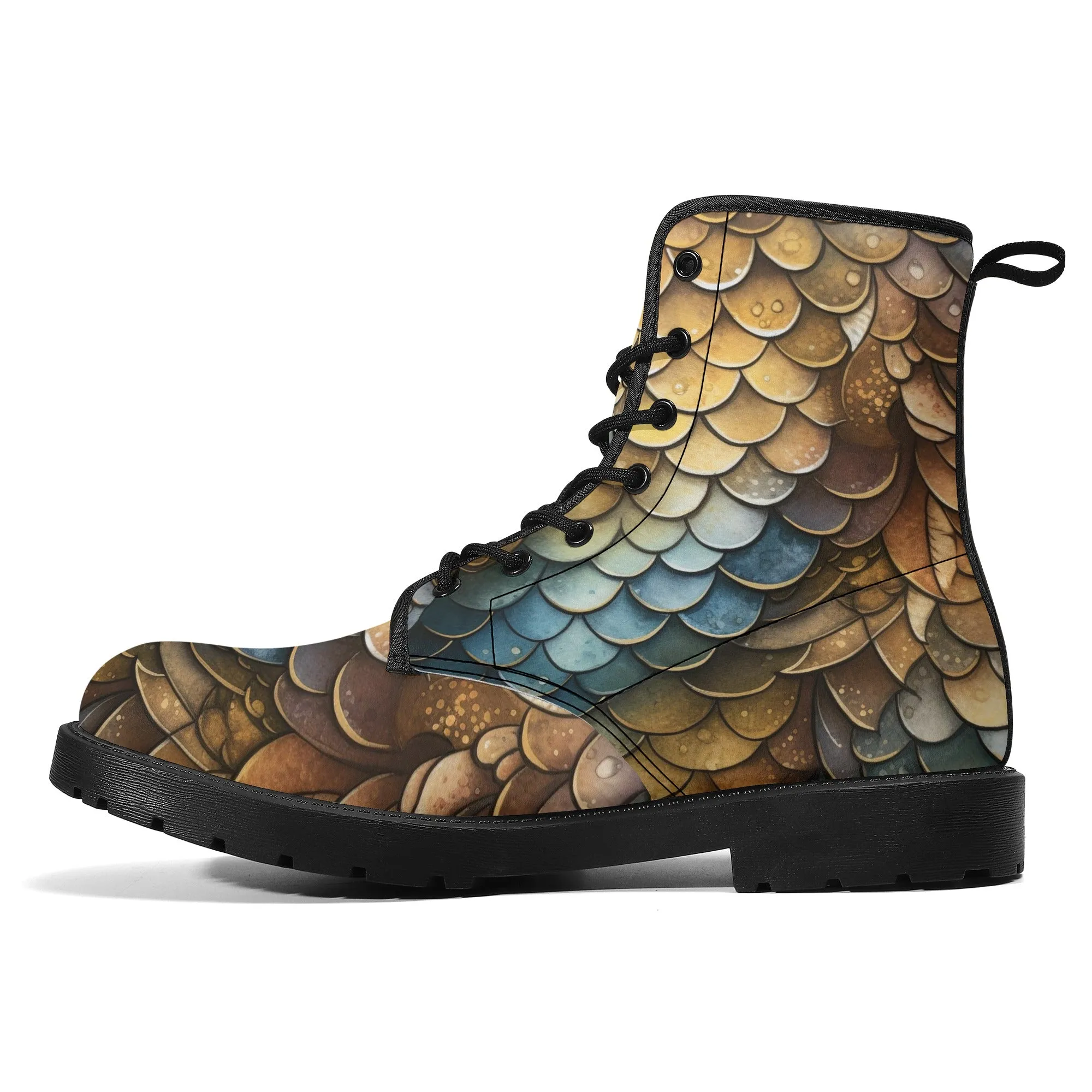 Brown Dragon Scales Black Mens Vegan Boots