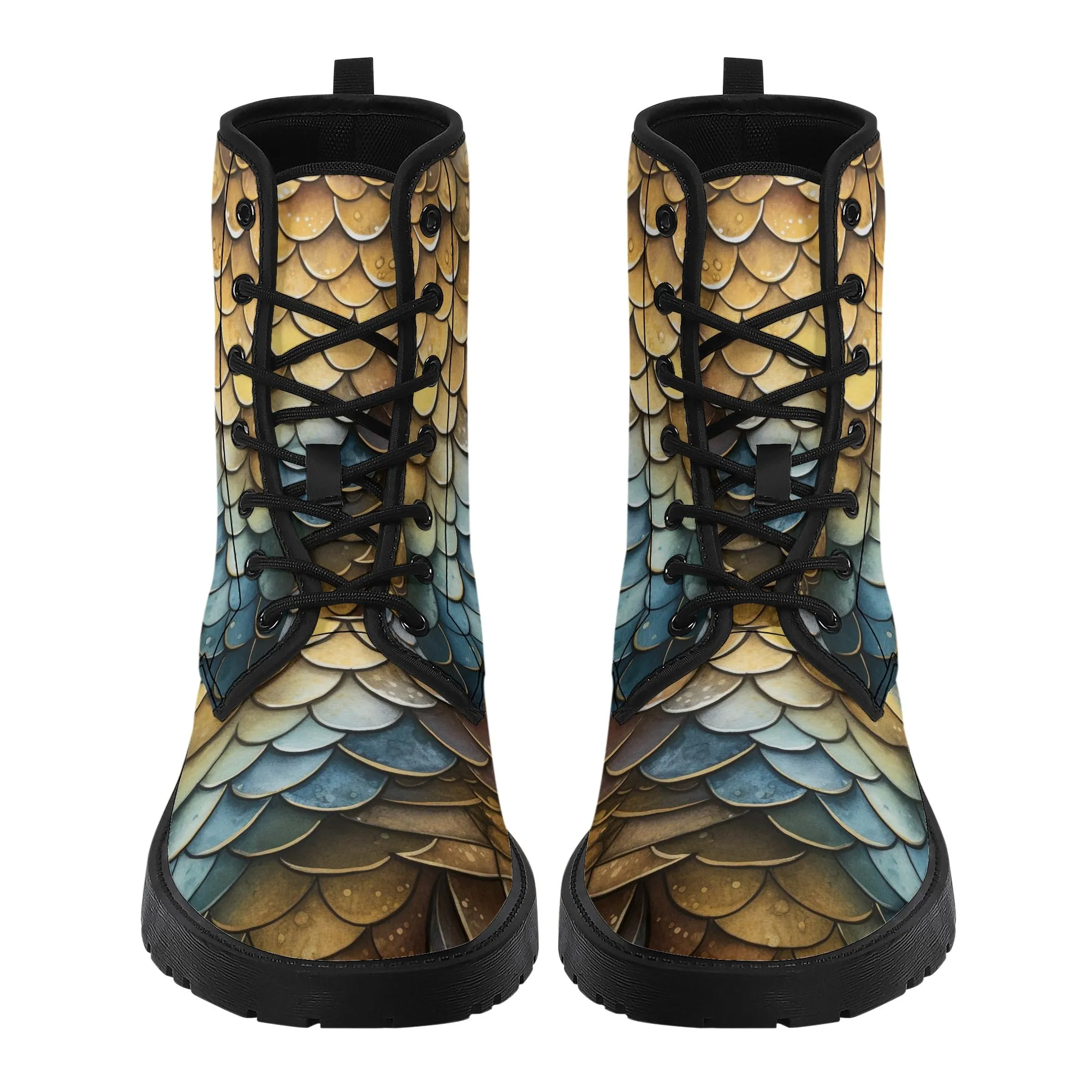 Brown Dragon Scales Black Mens Vegan Boots