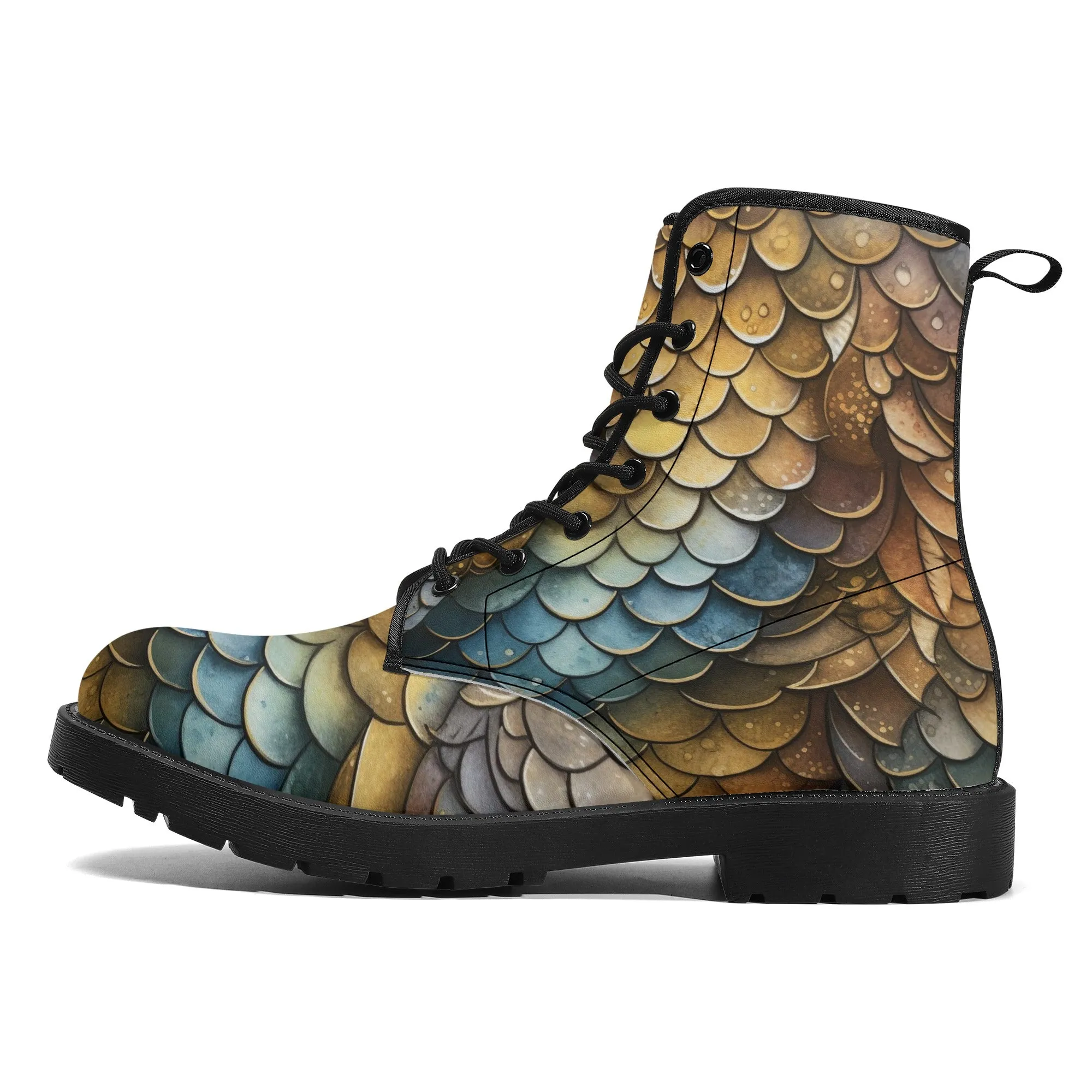 Brown Dragon Scales Black Mens Vegan Boots