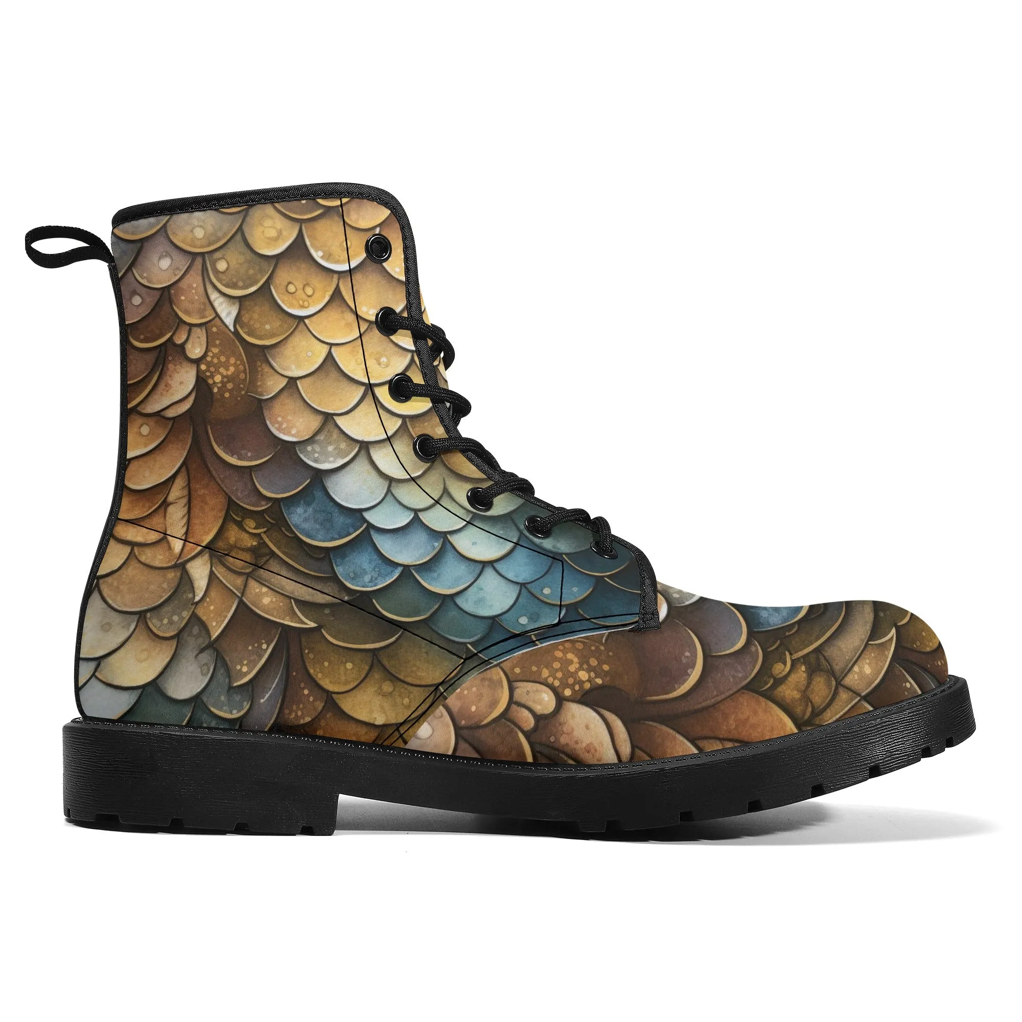 Brown Dragon Scales Black Mens Vegan Boots