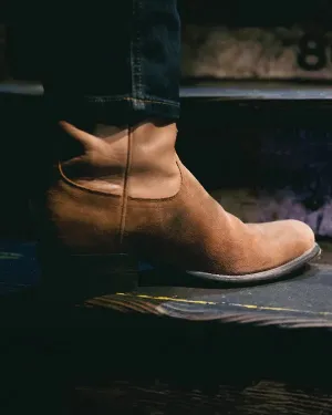Brown Italian Suede Leather Bastrop Slip On Zipper Western Cowboy Boots - Cowboy Boots