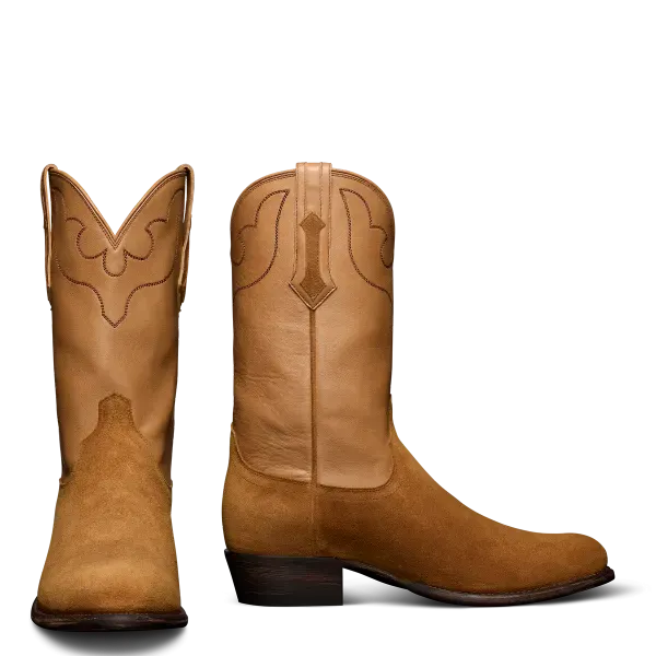 Brown Italian Suede Leather Bastrop Slip On Zipper Western Cowboy Boots - Cowboy Boots