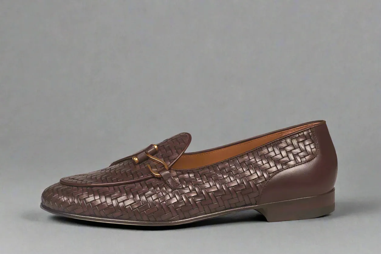 Brown Leather Braided Palmela Horsebit Loafers - Loafers