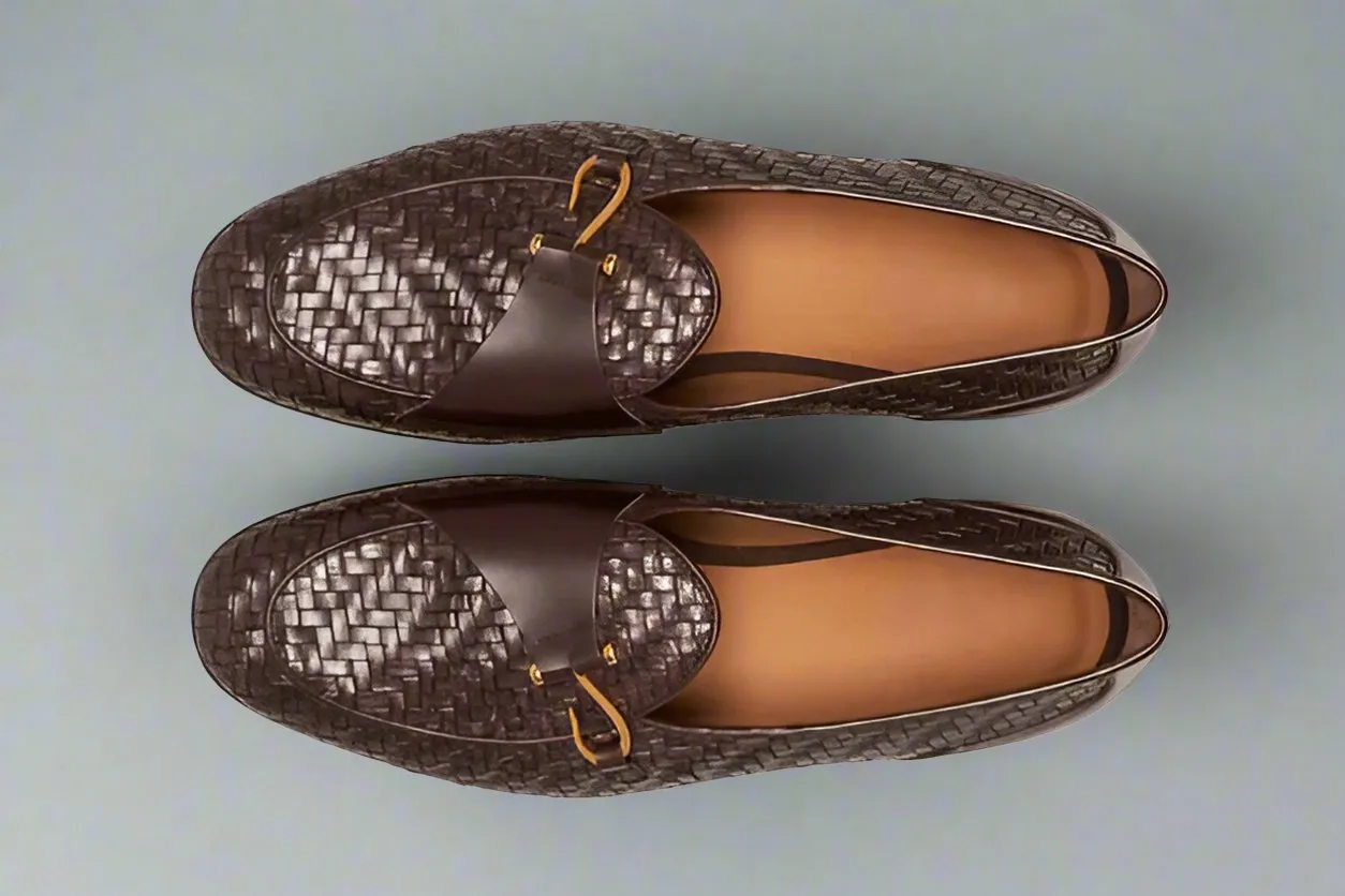 Brown Leather Braided Palmela Horsebit Loafers - Loafers