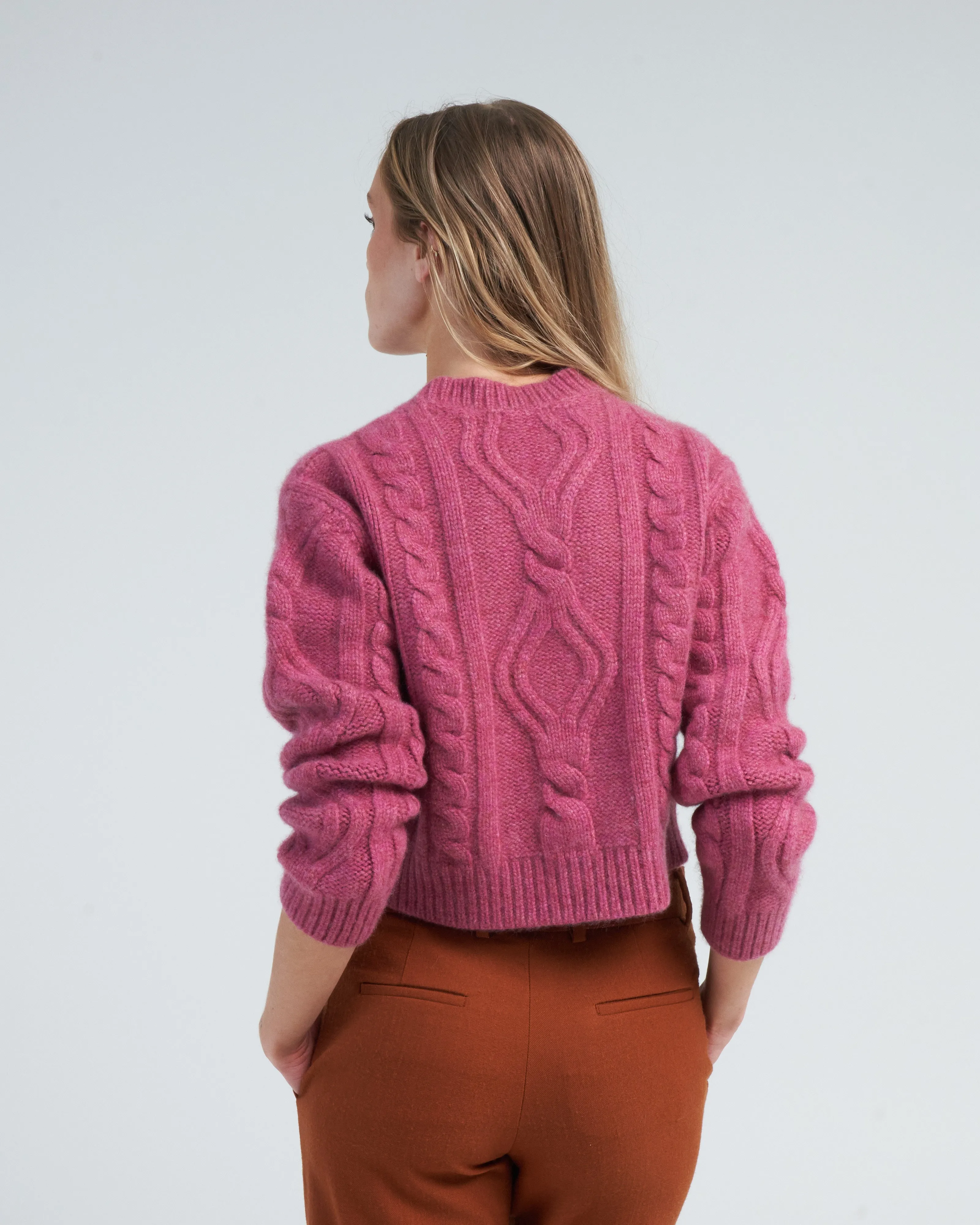 cable knit cropped crew - plum
