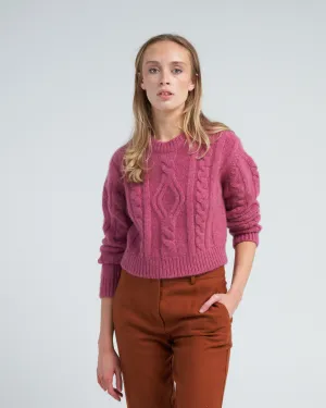 cable knit cropped crew - plum