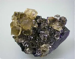 Calcite on Fluorite, Sub-Rosiclare Level, Bahama Pod, Denton Mine, Ozark-Mahoning Company, Harris Creek District, Southern Illinois Miniature 4 x 5 x 6.5 cm $375. Online 4/3 SOLD