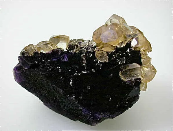 Calcite on Fluorite, Sub-Rosiclare Level, Bahama Pod, Denton Mine, Ozark-Mahoning Company, Harris Creek District, Southern Illinois Miniature 4 x 5 x 6.5 cm $375. Online 4/3 SOLD