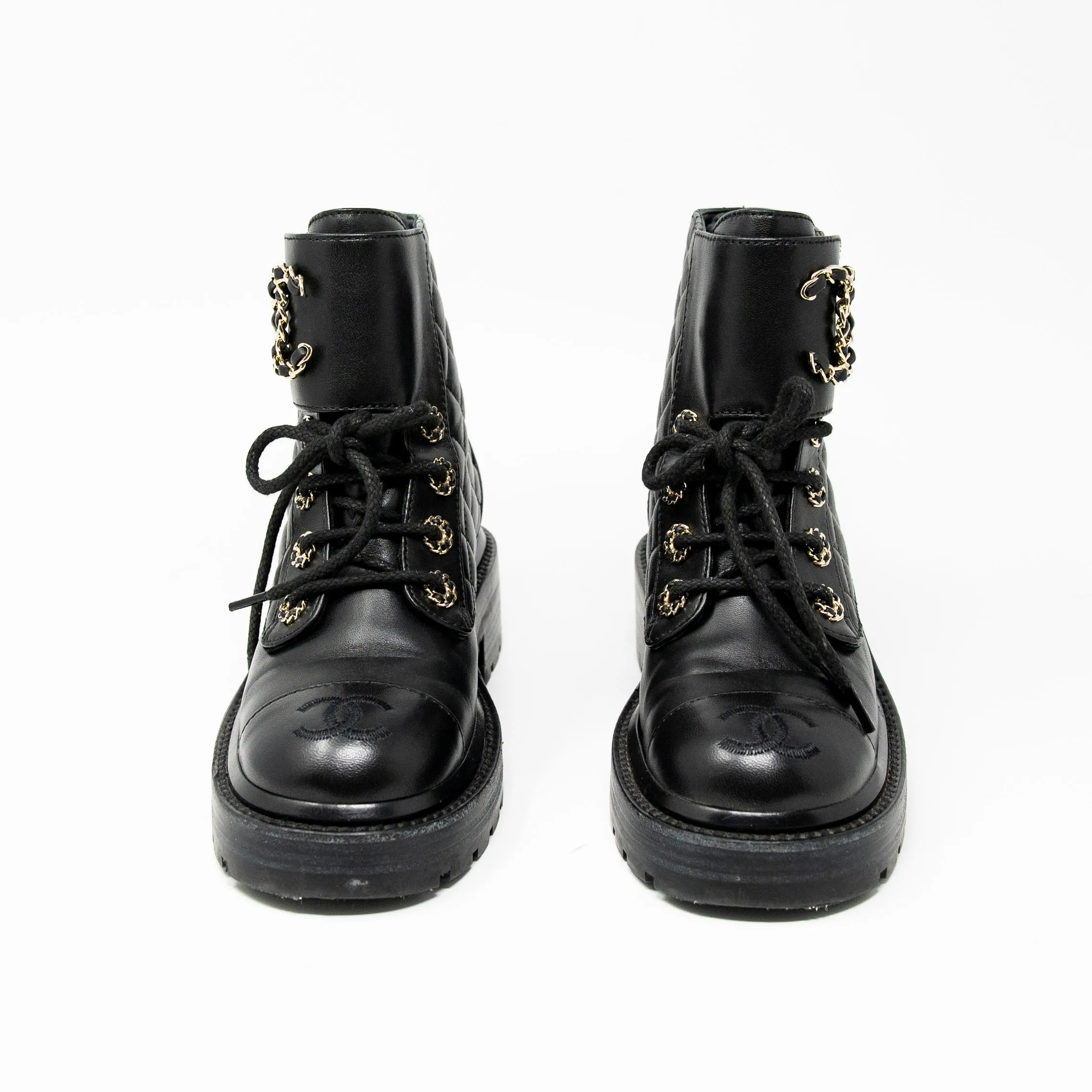 Chanel 19 Black Combat Boots 34