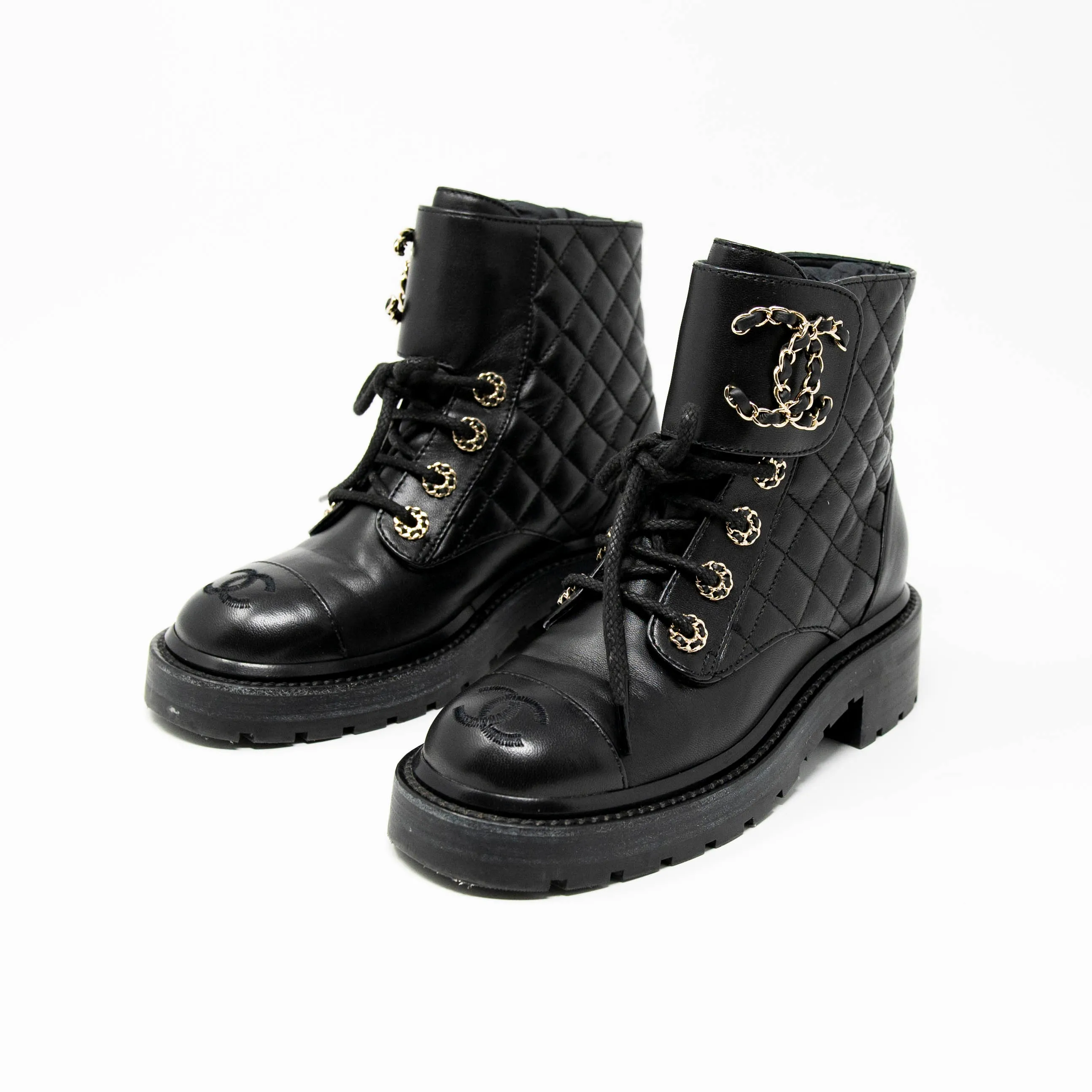 Chanel 19 Black Combat Boots 34