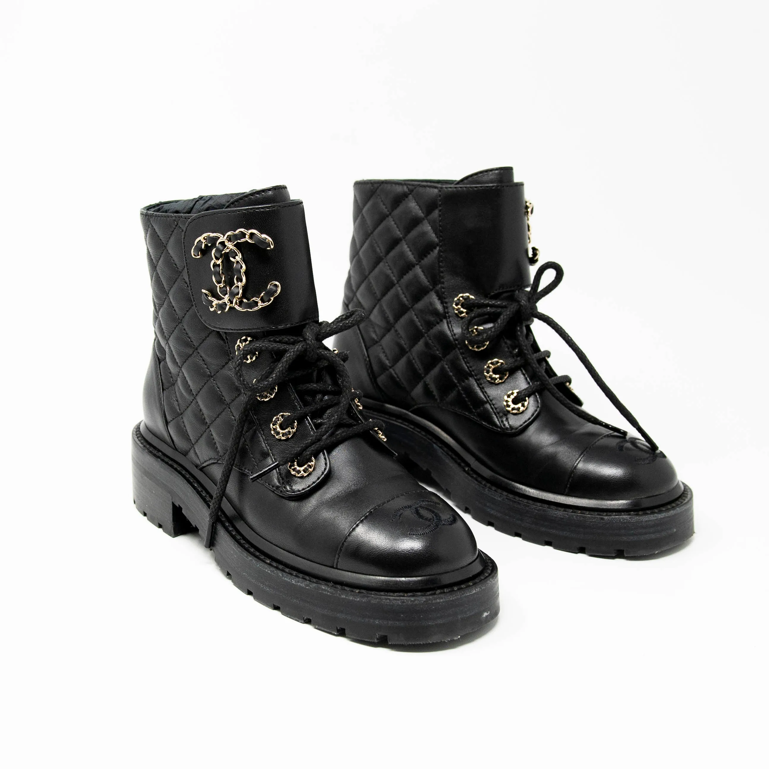 Chanel 19 Black Combat Boots 34
