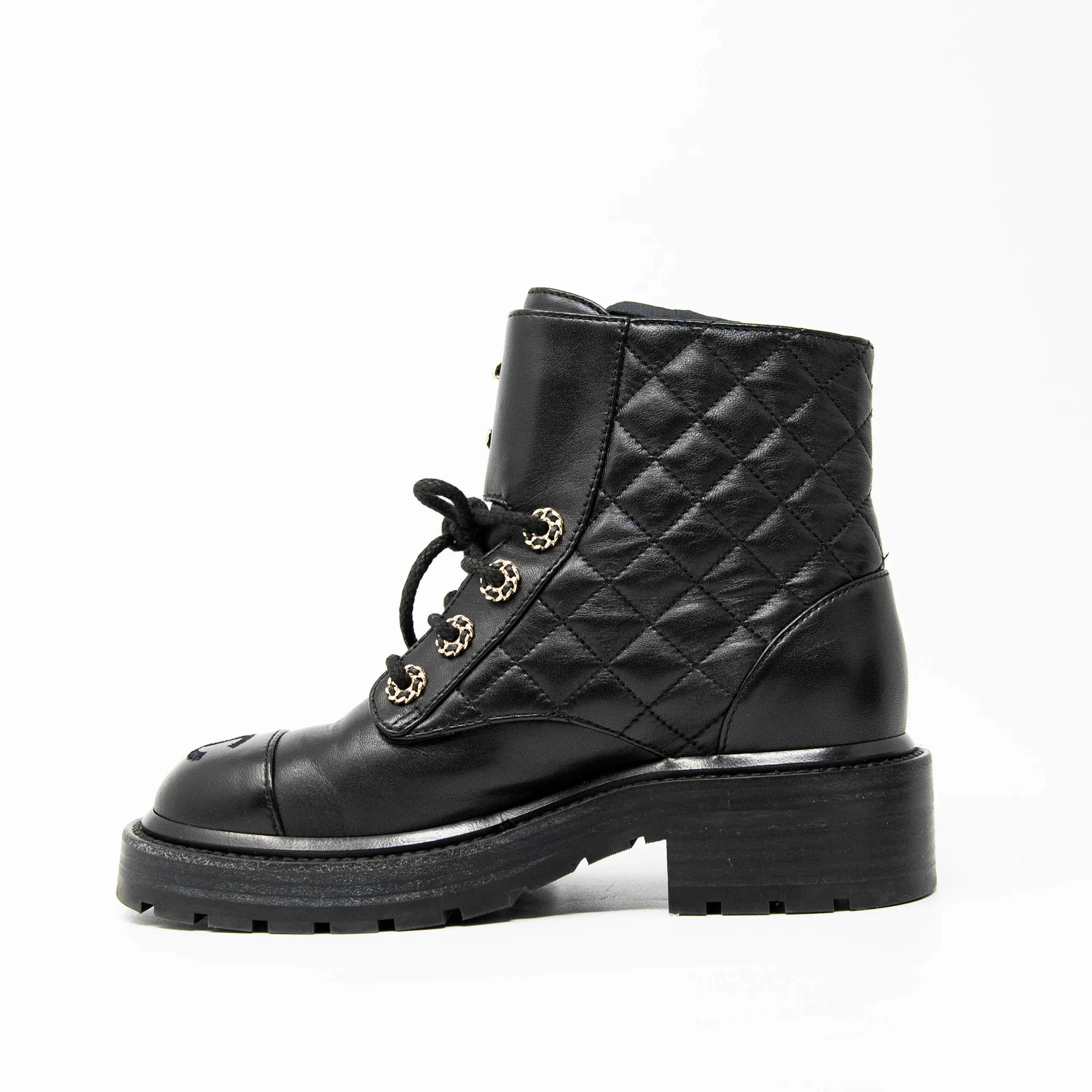 Chanel 19 Black Combat Boots 34