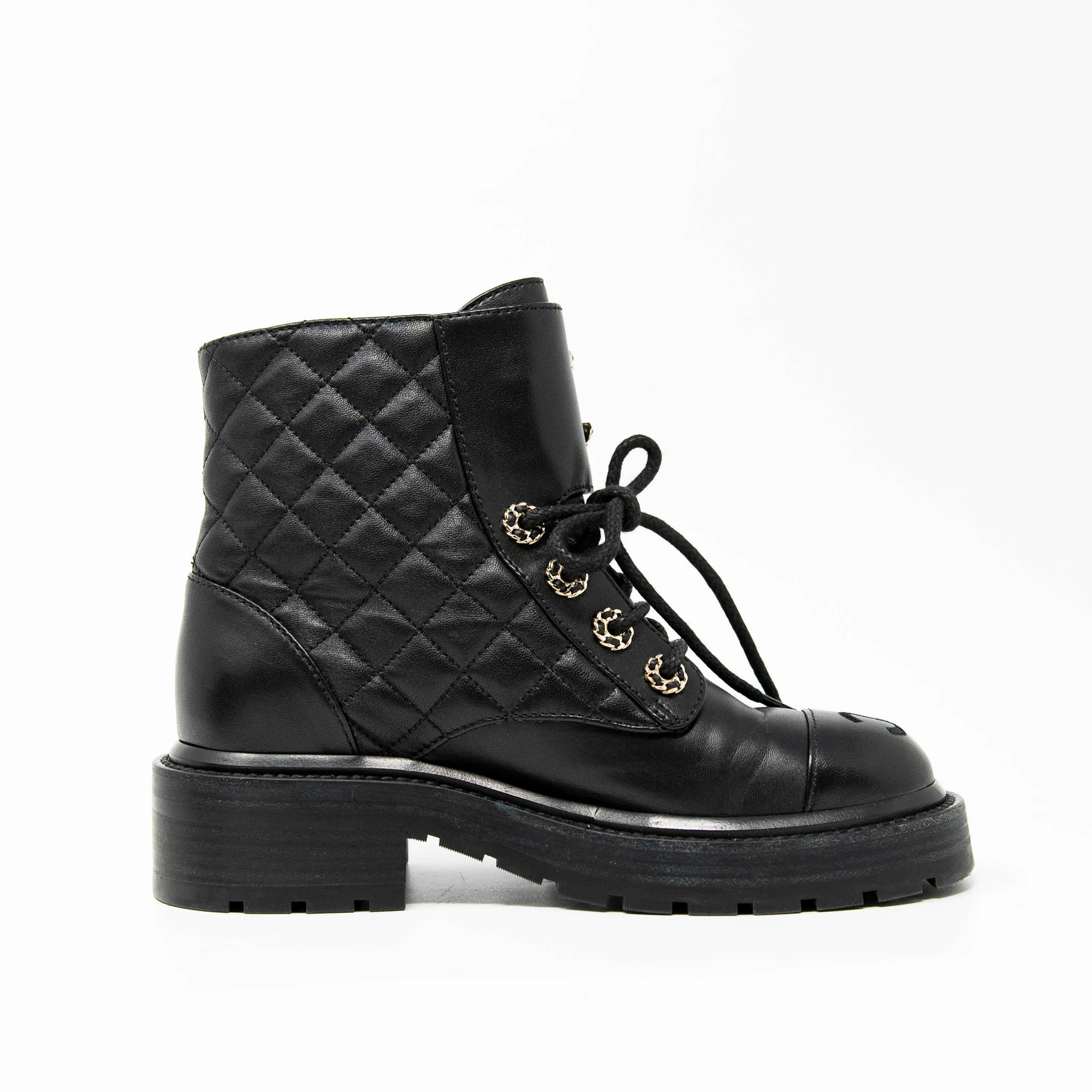Chanel 19 Black Combat Boots 34
