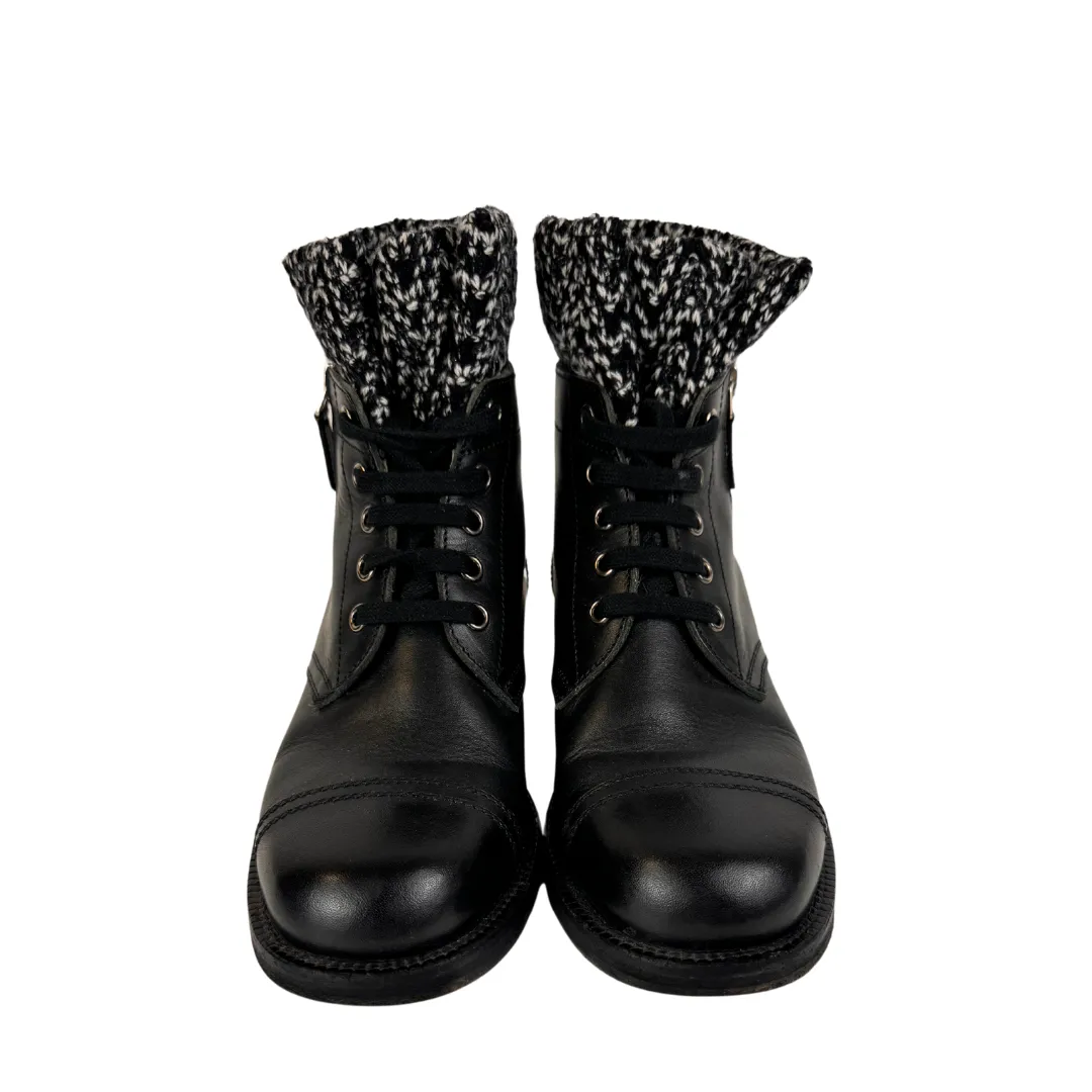 Chanel CC Tweed Sock Combat Boots - Size 37