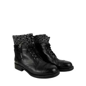 Chanel CC Tweed Sock Combat Boots - Size 37