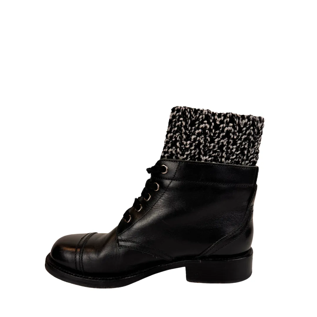 Chanel CC Tweed Sock Combat Boots - Size 37