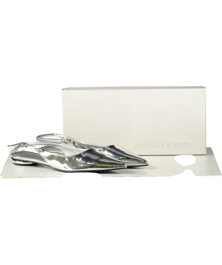 Charles & Keith Metallic Pointed Toe Slingback Flats UK 6 EU 39 👠