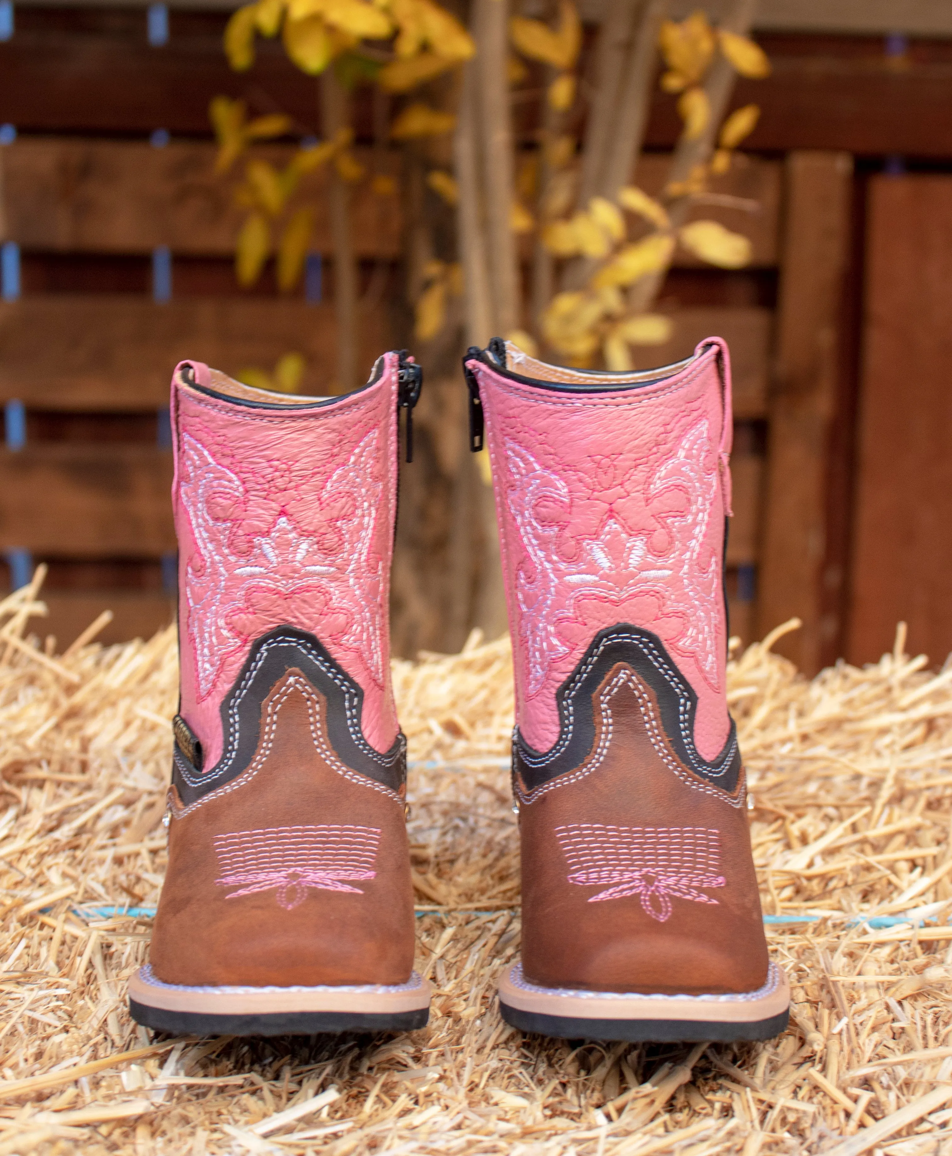 CHILDREN BABY WALKER SQUARE TOE WESTERN LEATHER BOOTS