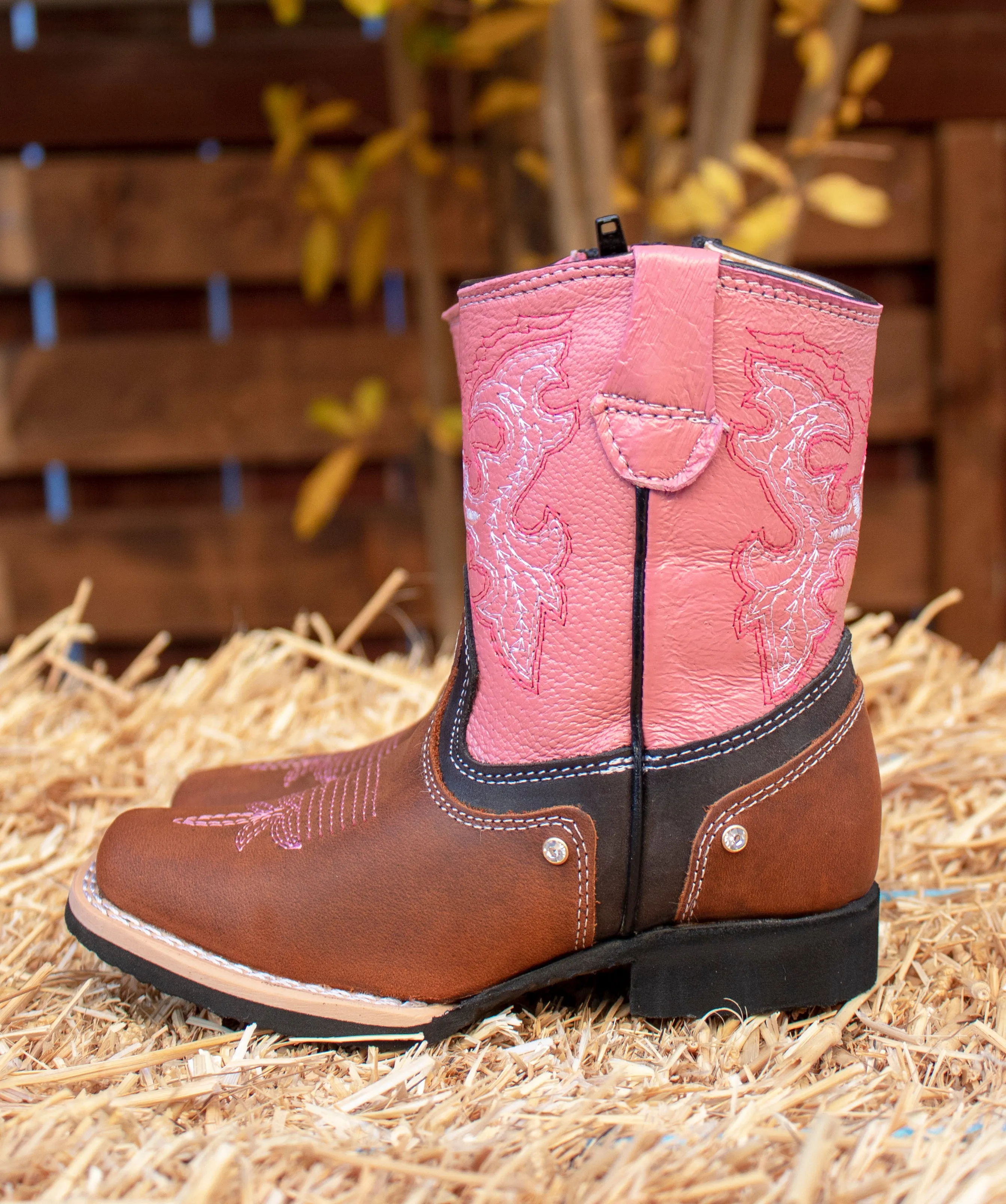 CHILDREN BABY WALKER SQUARE TOE WESTERN LEATHER BOOTS