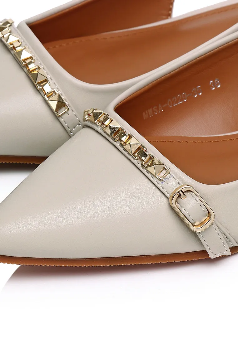 Clara Pointed Toe Ballerina & Flats (Beige)