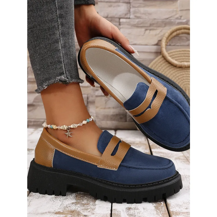 Contrast Suede Platform Loafers