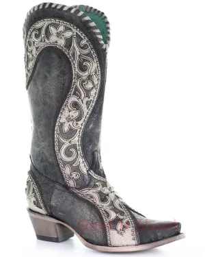 Corral Black Overlay Western Boots Snip Toe