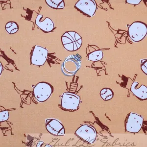 Cotton Fabric BTY Orange Sport Basketball Baseball Football Boy