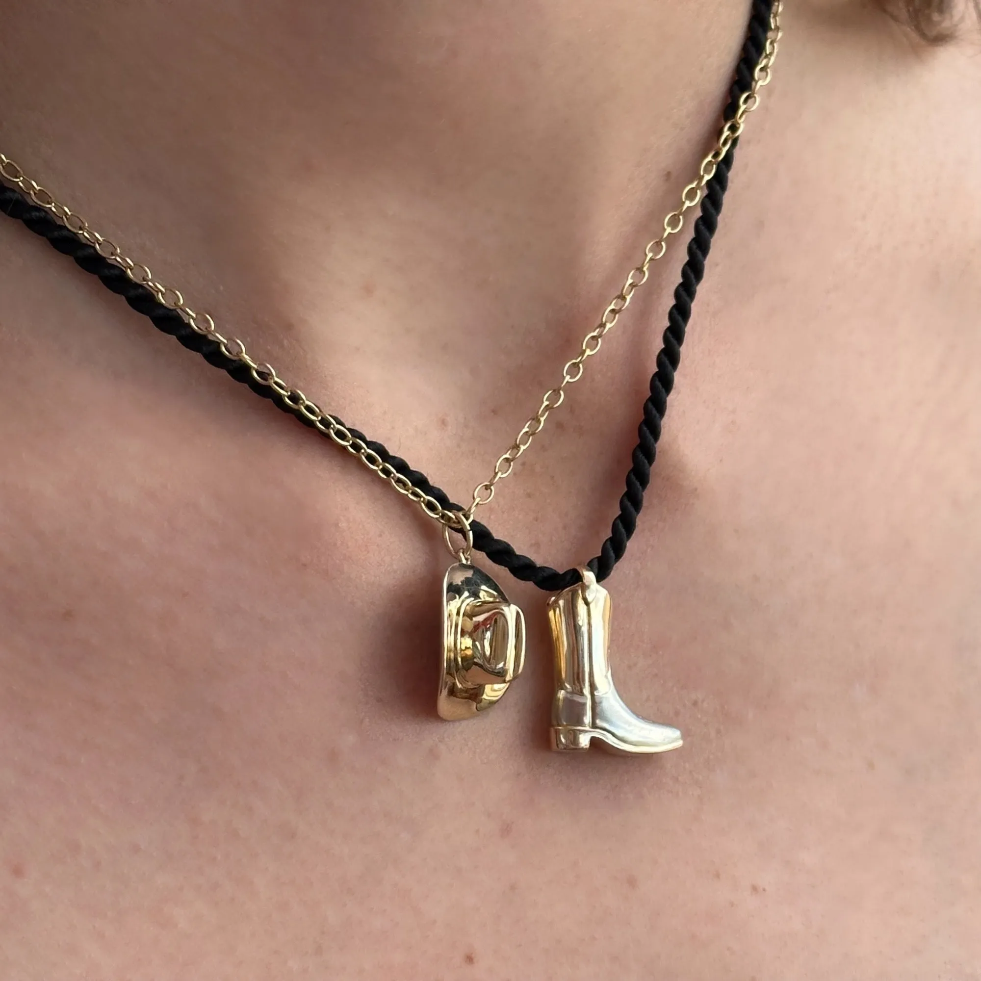 Cowboy Western Boot Pendant, 14k gold
