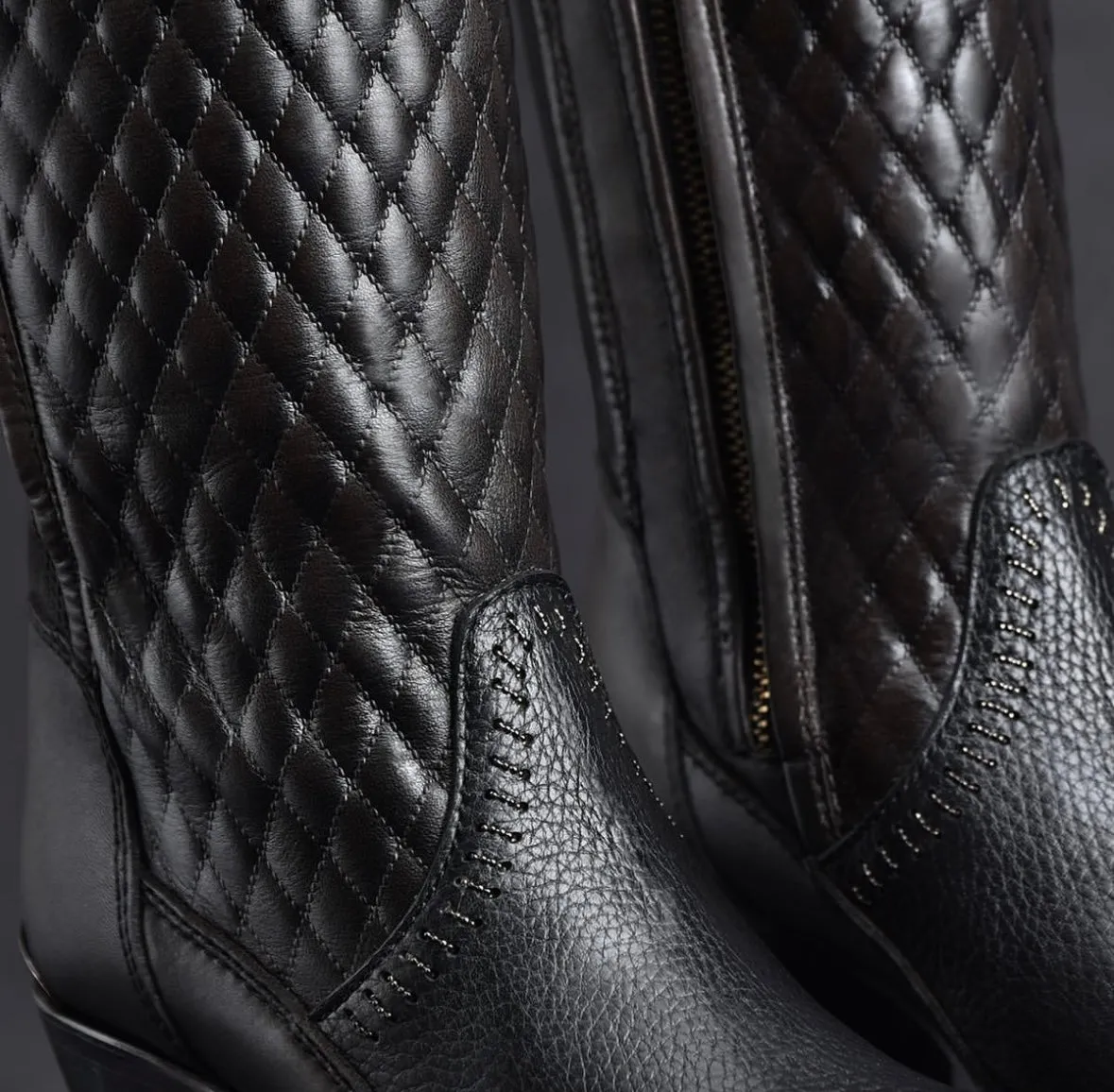 Cuadra Black Embroidered Elastic Round Toe Boots 3F85RS