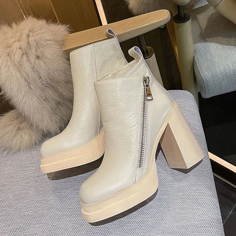 Dina Beige Platform Boots