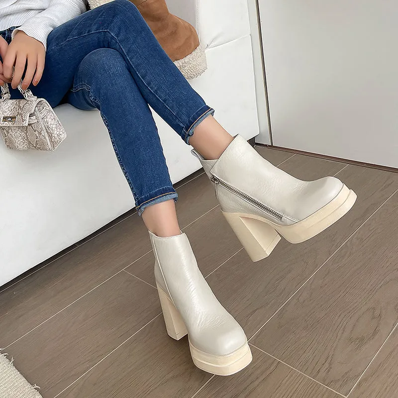 Dina Beige Platform Boots
