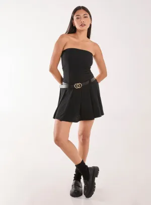 Dogtooth Belt Pleat Dress