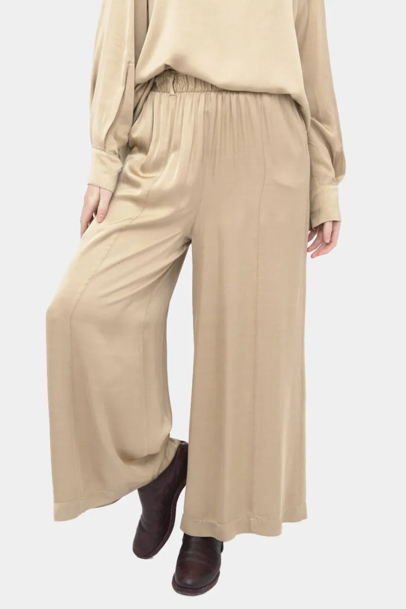 Elastic Waist Silk Palazzo Pants