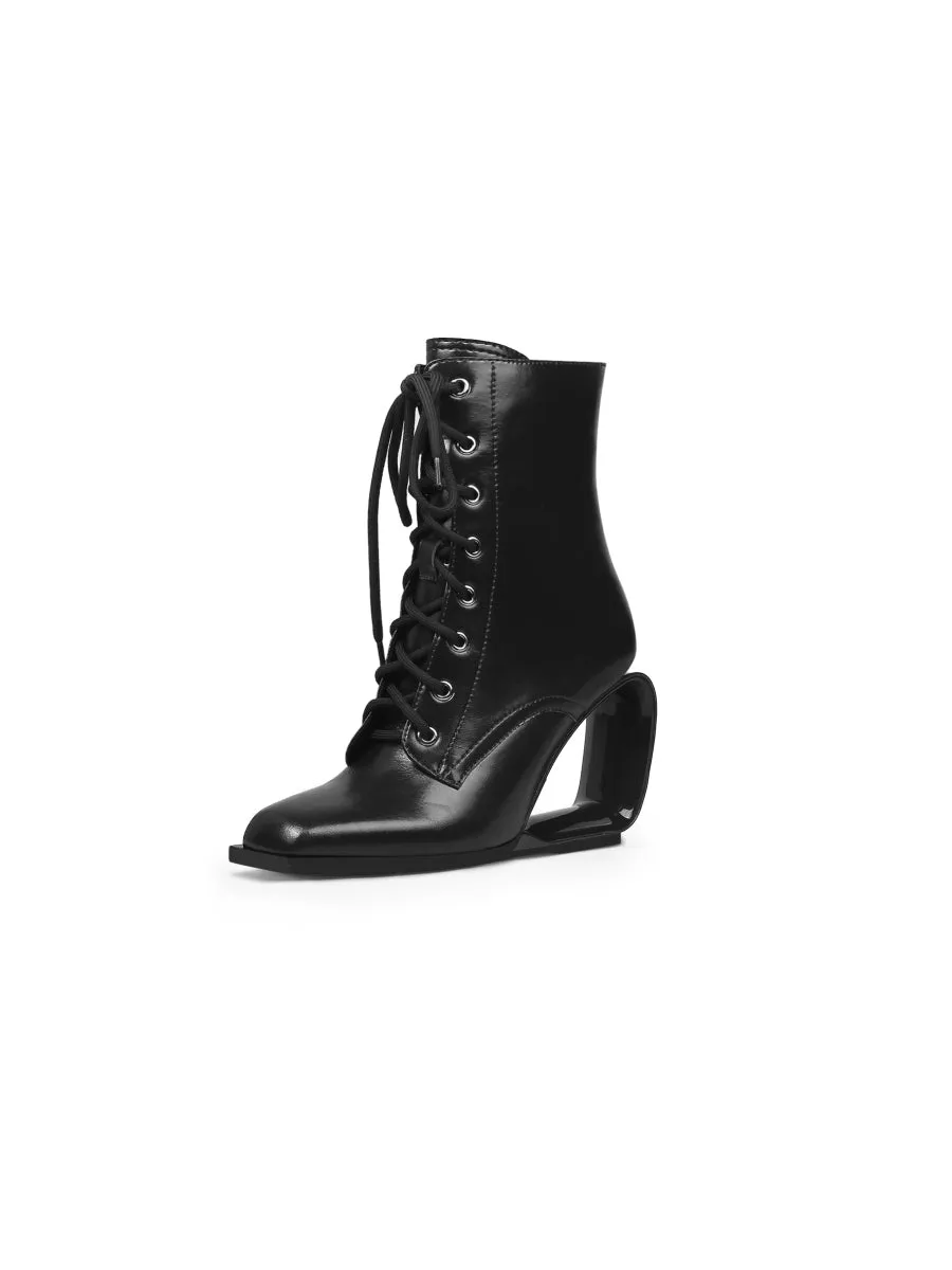 Elevator Wedge-Heel Shoelace Back Leather Boot